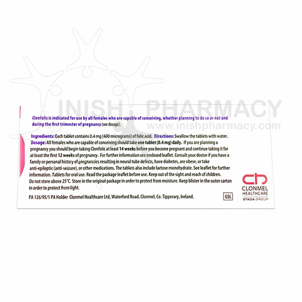 Clonfolic Folic Acid One A Day 0.4mg 28 Tablets