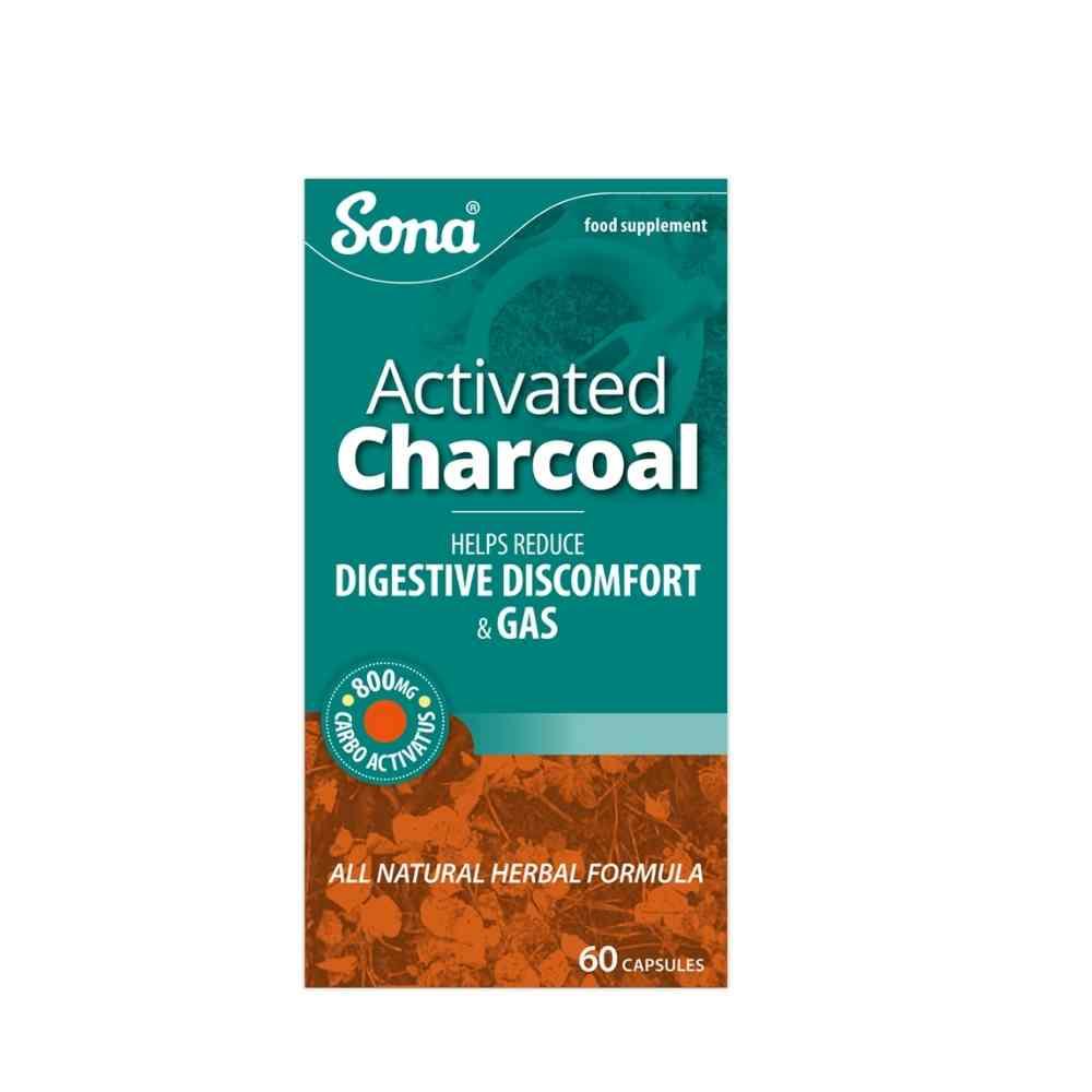Sona Activated Charcoal 60 Capsules – activated charcoal to relieve bloating and digestive discomfort
