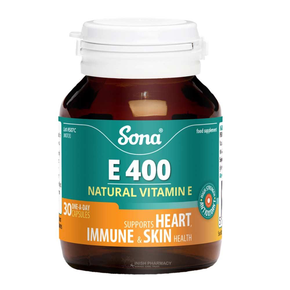 Sona E400 Vitamin E 30 Capsules – vitamin E antioxidant for skin and cellular health