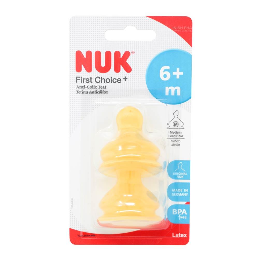 NUK First Choice+ Latex Teat Twin Pack 6+ Months Medium Feed Hole