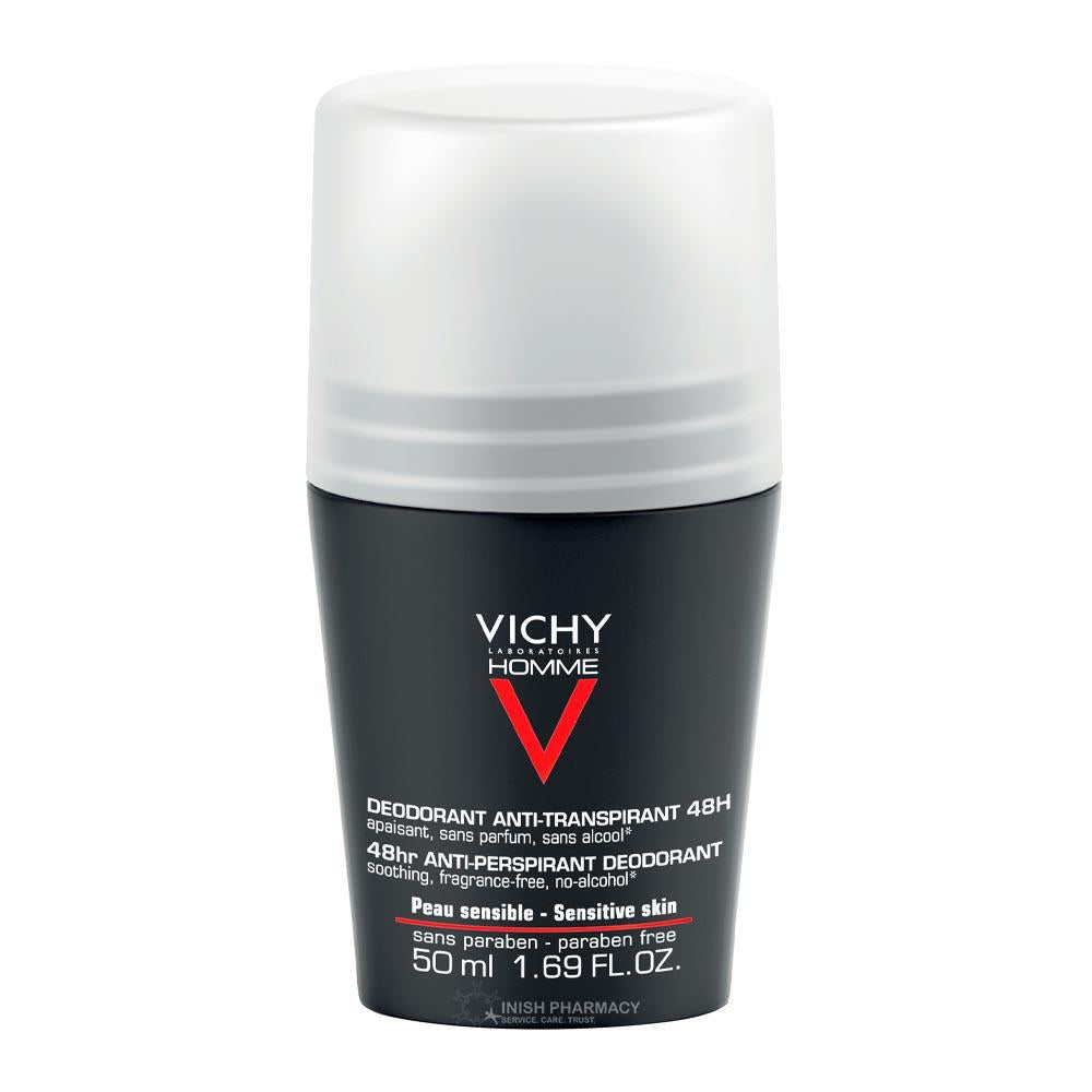 Vichy Homme 48 Hour Anti Irritation Roll On Anti Perspirant Deodorant For Sensitive 50ml – gently cares for reactive