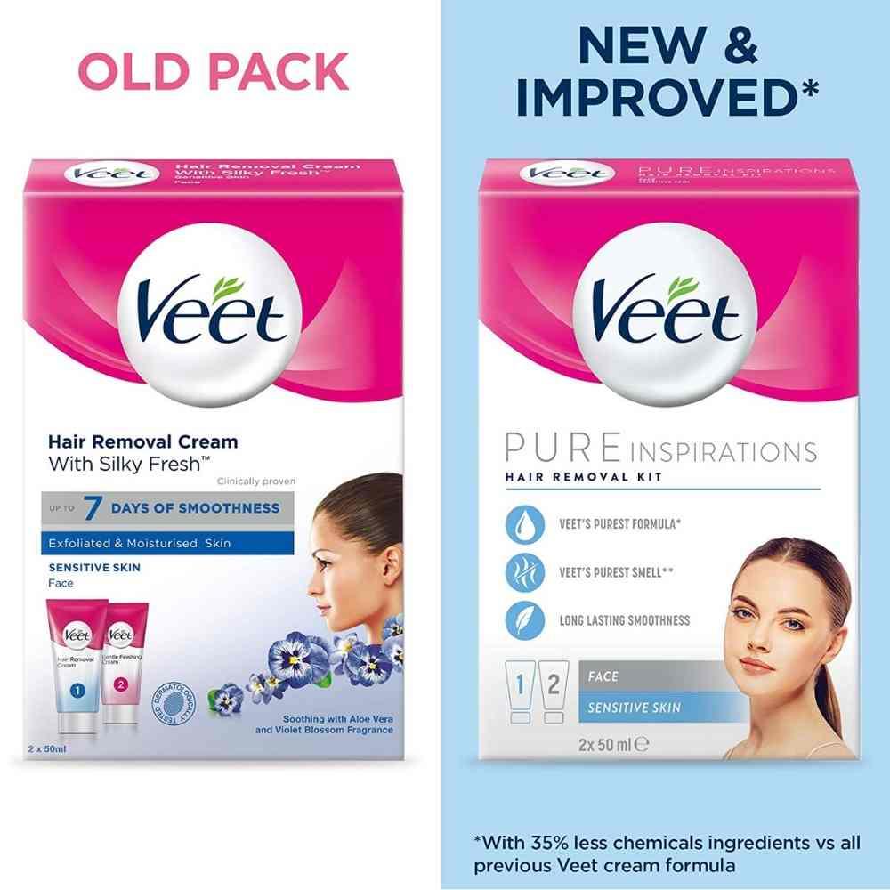 Veet Pure Inspirations Face Hair Removal Kit For Sensitive Skin 2 x 50ml
