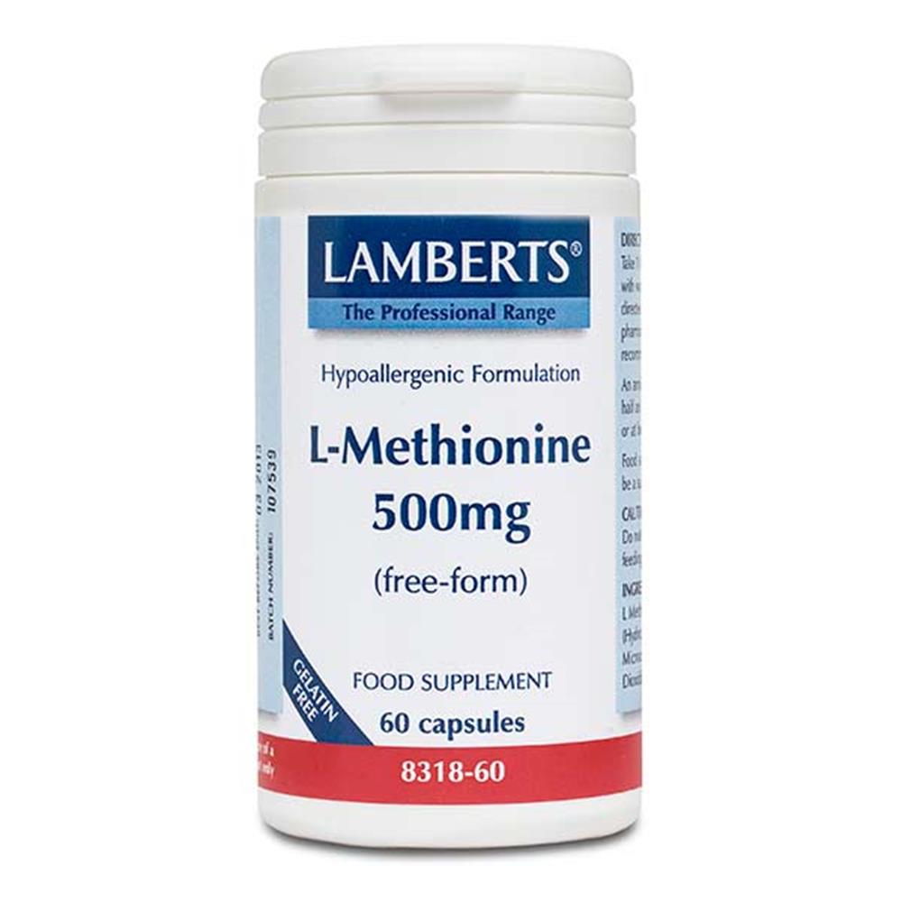 Lamberts L-Methionine 500mg (Free-Form) 60 Capsules – to support a healthy digestive system