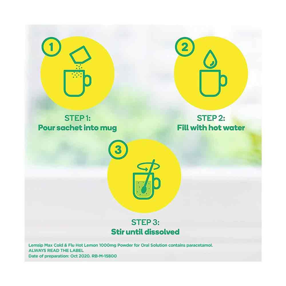 Lemsip Max Cold & Flu Hot Lemon 1000mg 5 Pack