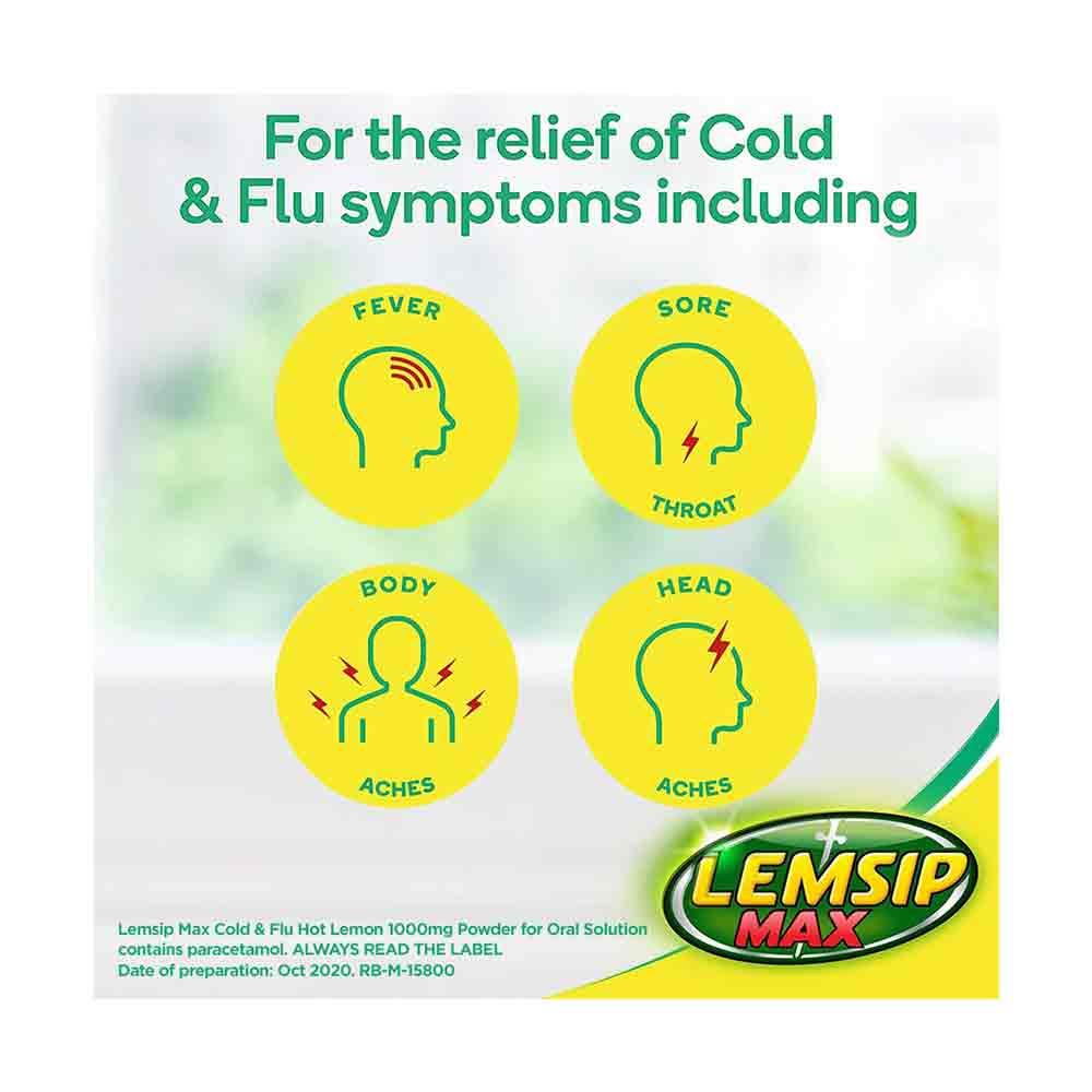 Lemsip Max Cold & Flu Hot Lemon 1000mg 5 Pack