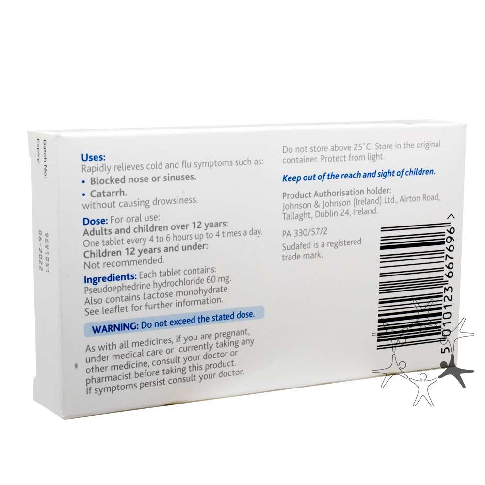 Sudafed Decongestant 60mg Pseudoephedrine Tablets 12 Pack