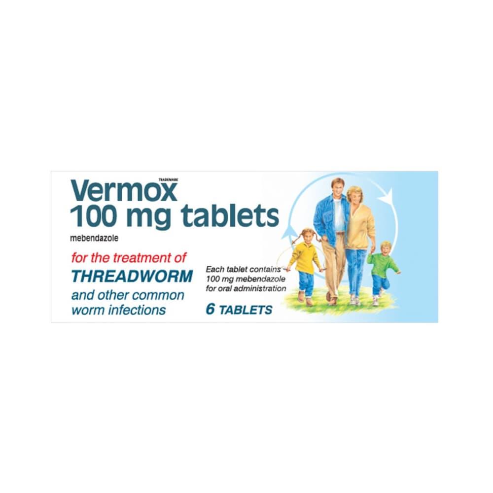 Vermox 100mg Mebendazole Tablets 6 Pack