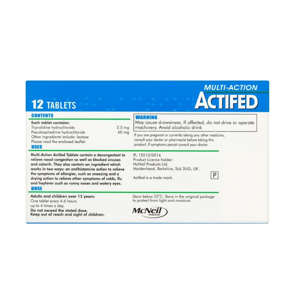 Actifed 60mg/2.5mg Tablets 12 Pack
