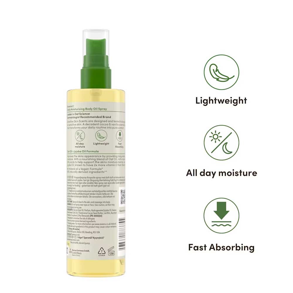 Aveeno Daily Moisturising Body Oil Spray Cocoa Butter Vanilla Scent 200ml