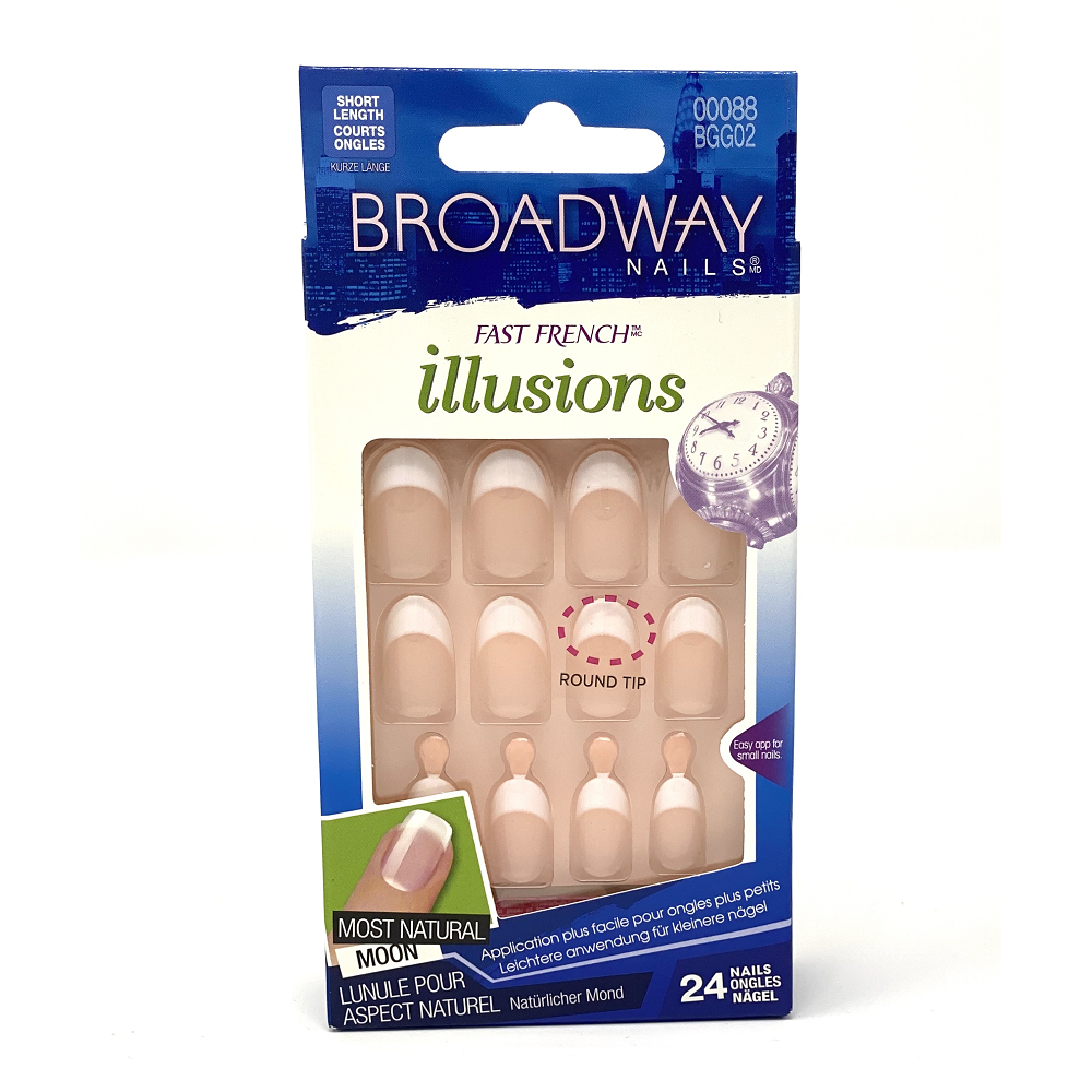 Broadway Nails Fast French Illusions Oblivious Oval Short 24 Pack