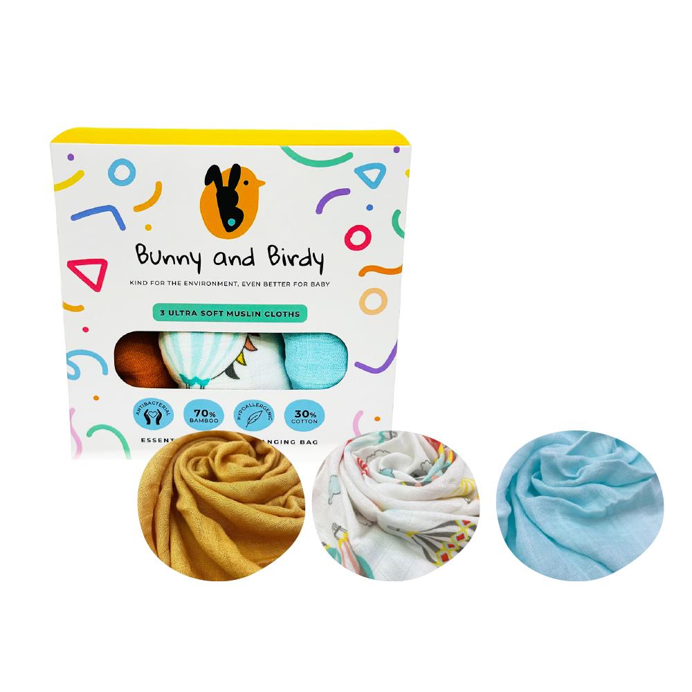 Bunny & Birdy 3 Ultra Soft Muslin Cloths