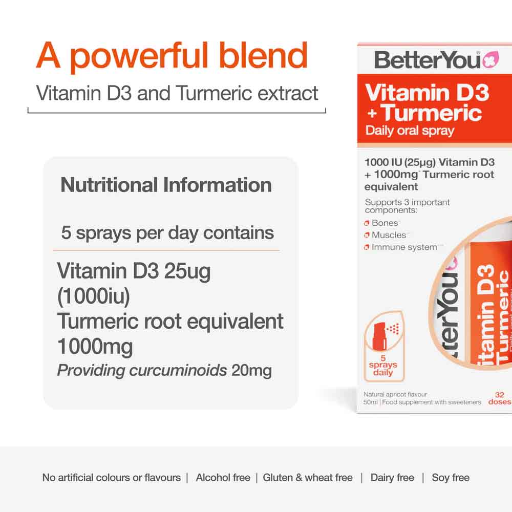BetterYou Vitamin D3 + Turmeric Oral Spray 50ml