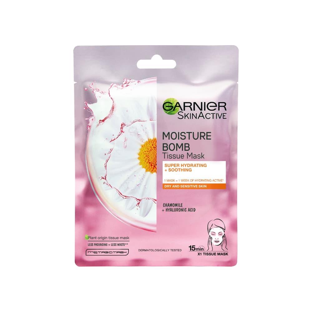 Garnier Skin Active Moisture Bomb Sheet Mask - Chamomile Hydrating Soothing For Dry Sensitive Sk