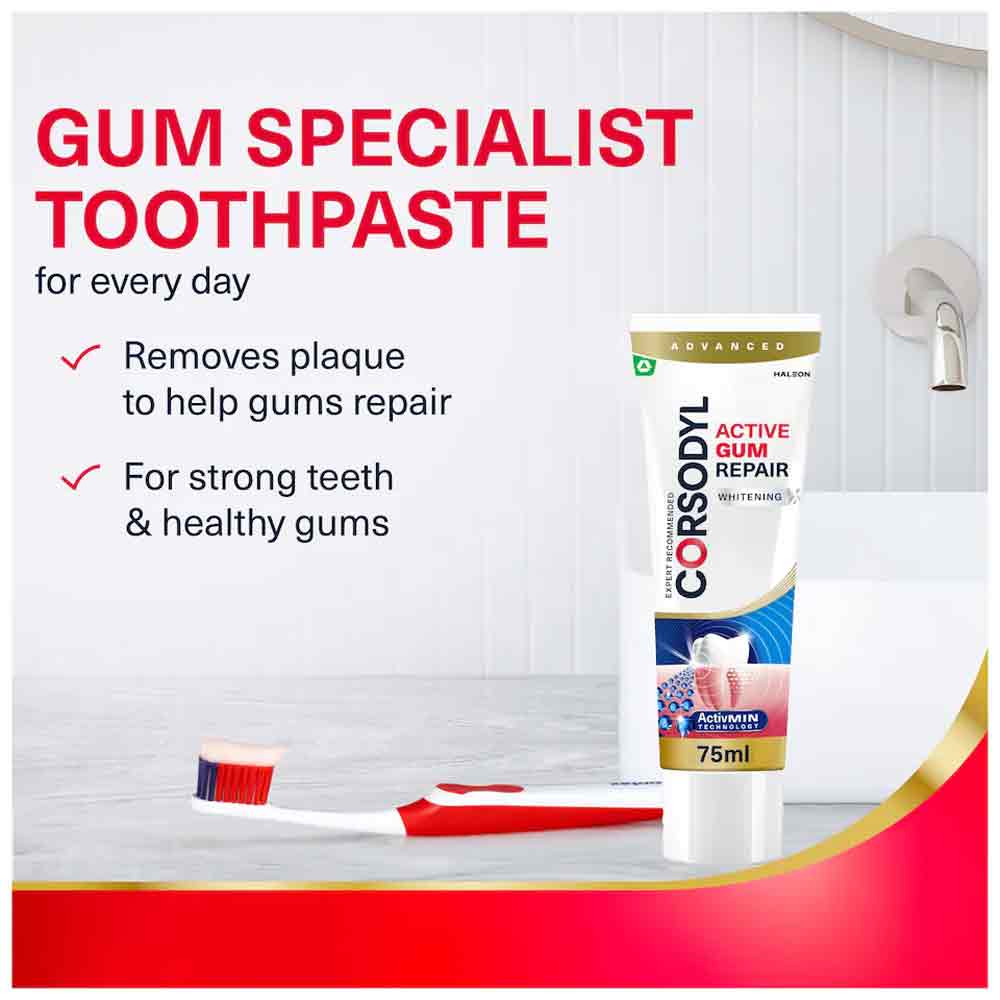 Corsodyl Active Gum Repair Whitening Toothpaste 75ml