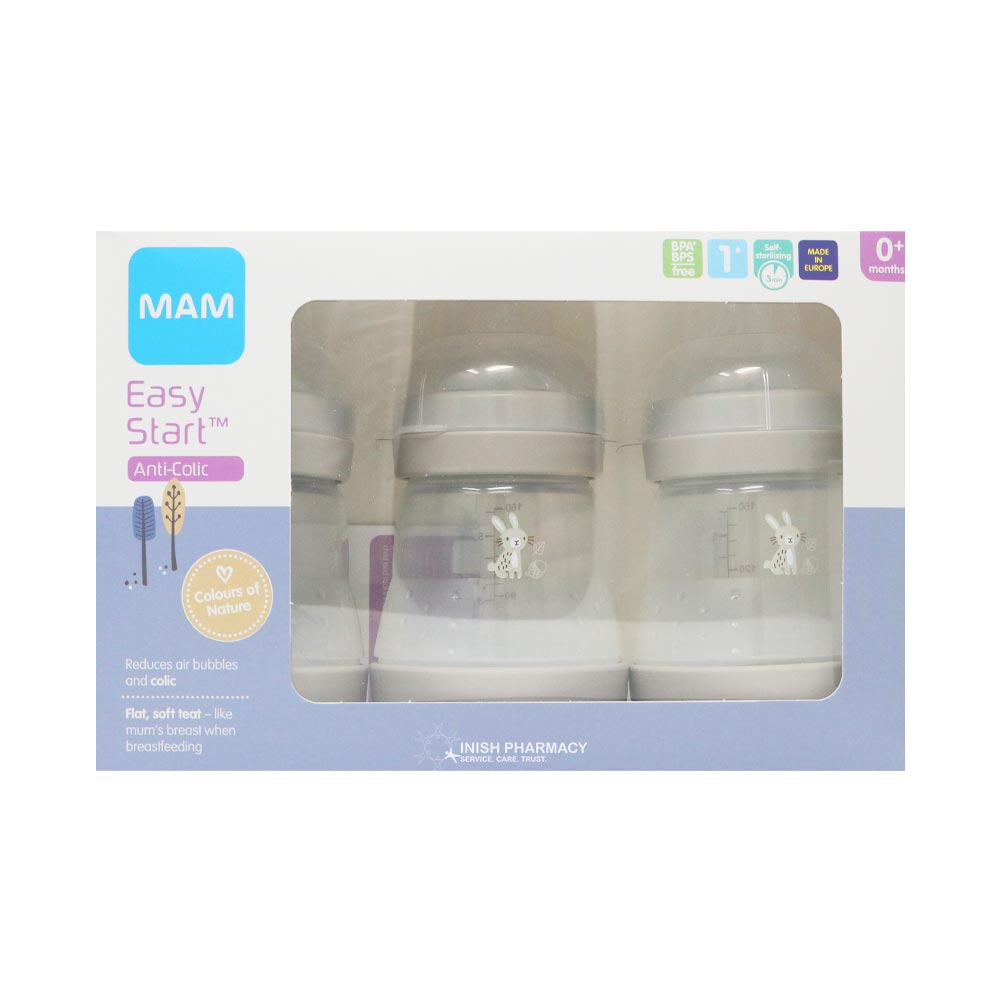 Mam Easy Start Anti-Colic Bottle 0m+ 160ml 3 Pack Unisex Grey