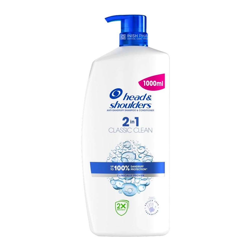 Head & Shoulders Classic Clean 2-in-1 Shampoo & Conditioner 1000ml – gently cleanses and nourishes all hair types