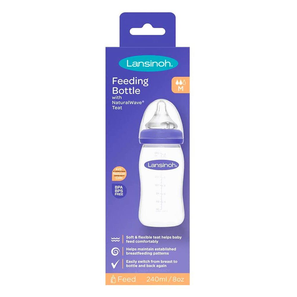 Lansinoh Feeding Bottle with Natural Wave Teat Medium Flow 240ml
