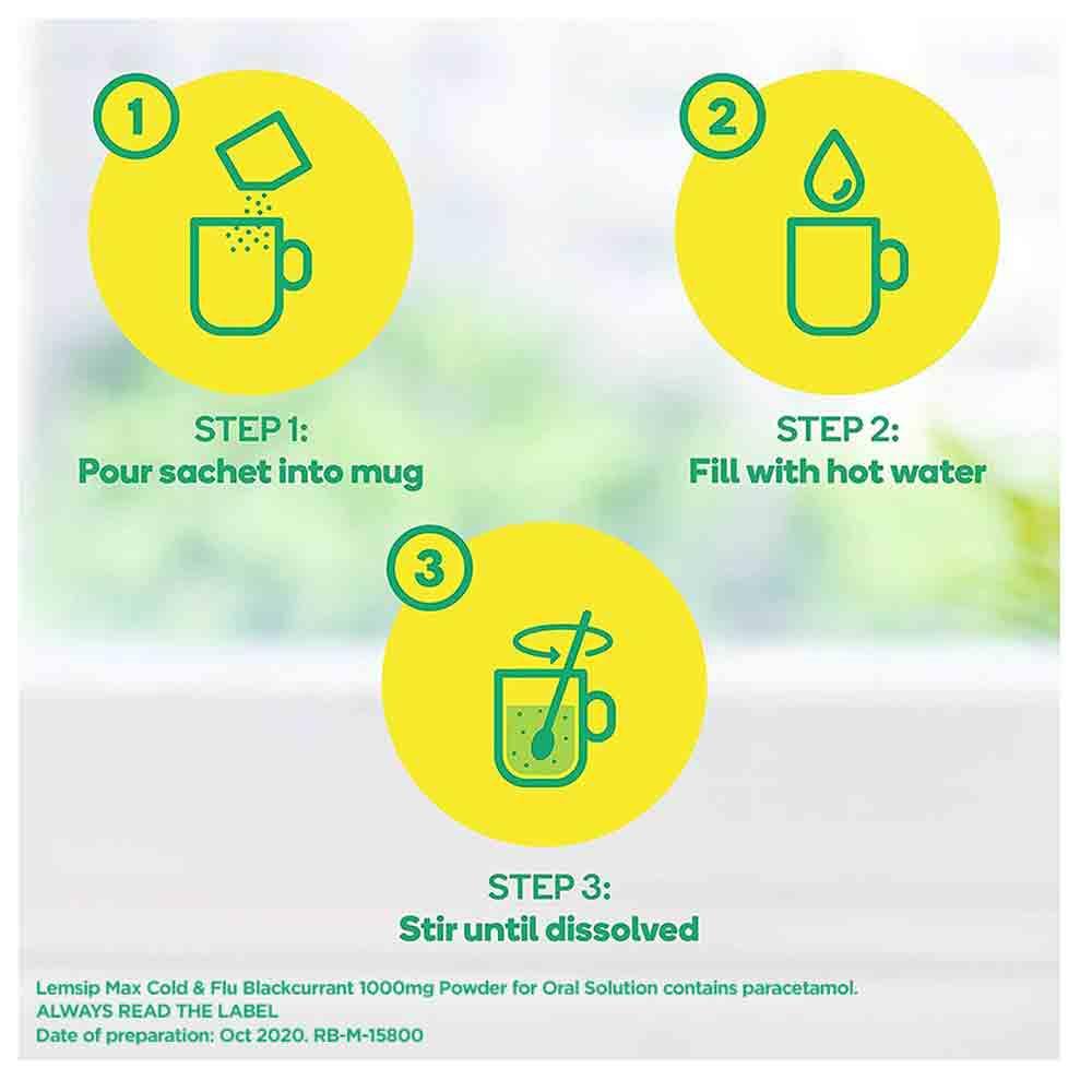 Lemsip Max Cold & Flu Blackcurrant 1000mg 10 pack