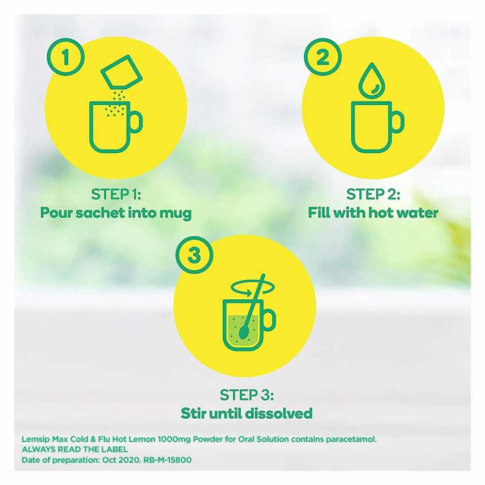 Lemsip Max Cold & Flu Hot Lemon 1000mg 10 Pack