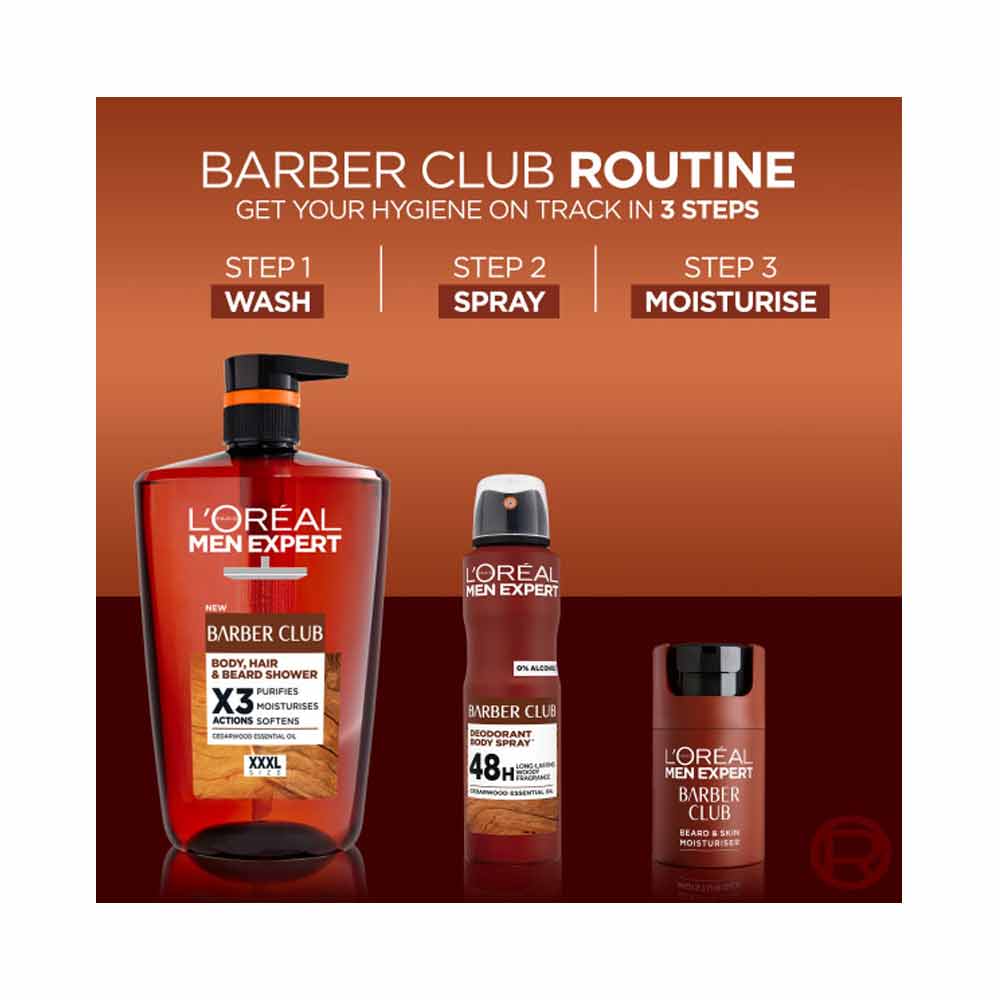 L'Oreal Men Expert Barber Club Shower Gel 3-in-1 Wash for Body Hair & Beard 1000ml