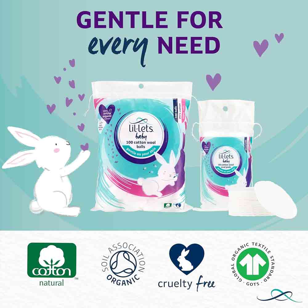 Lil-lets Baby Cotton Wool Oval Pads 50 Pack