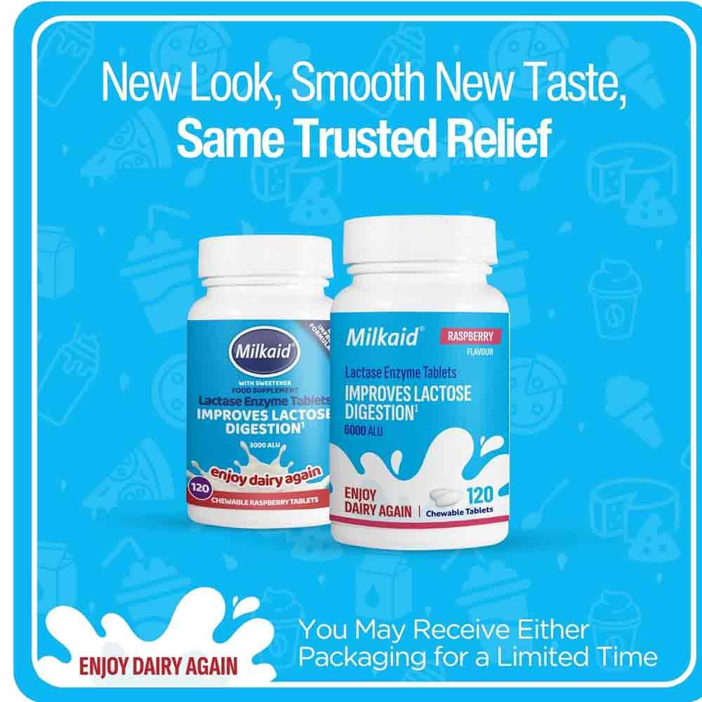 Milkaid Lactase Enzyme Tablets Raspberry Flavour 60 Pack