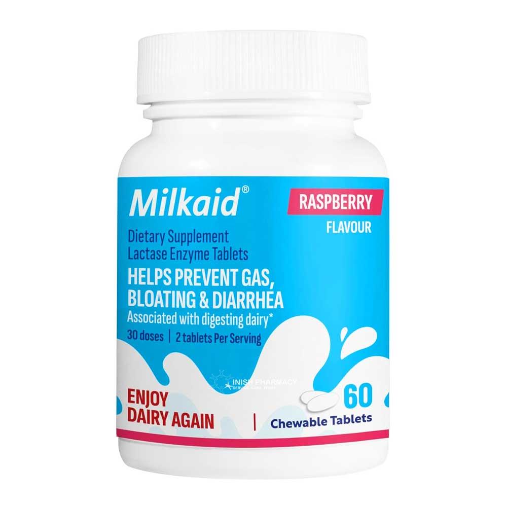 Milkaid Lactase Enzyme Tablets Raspberry Flavour 60 Pack