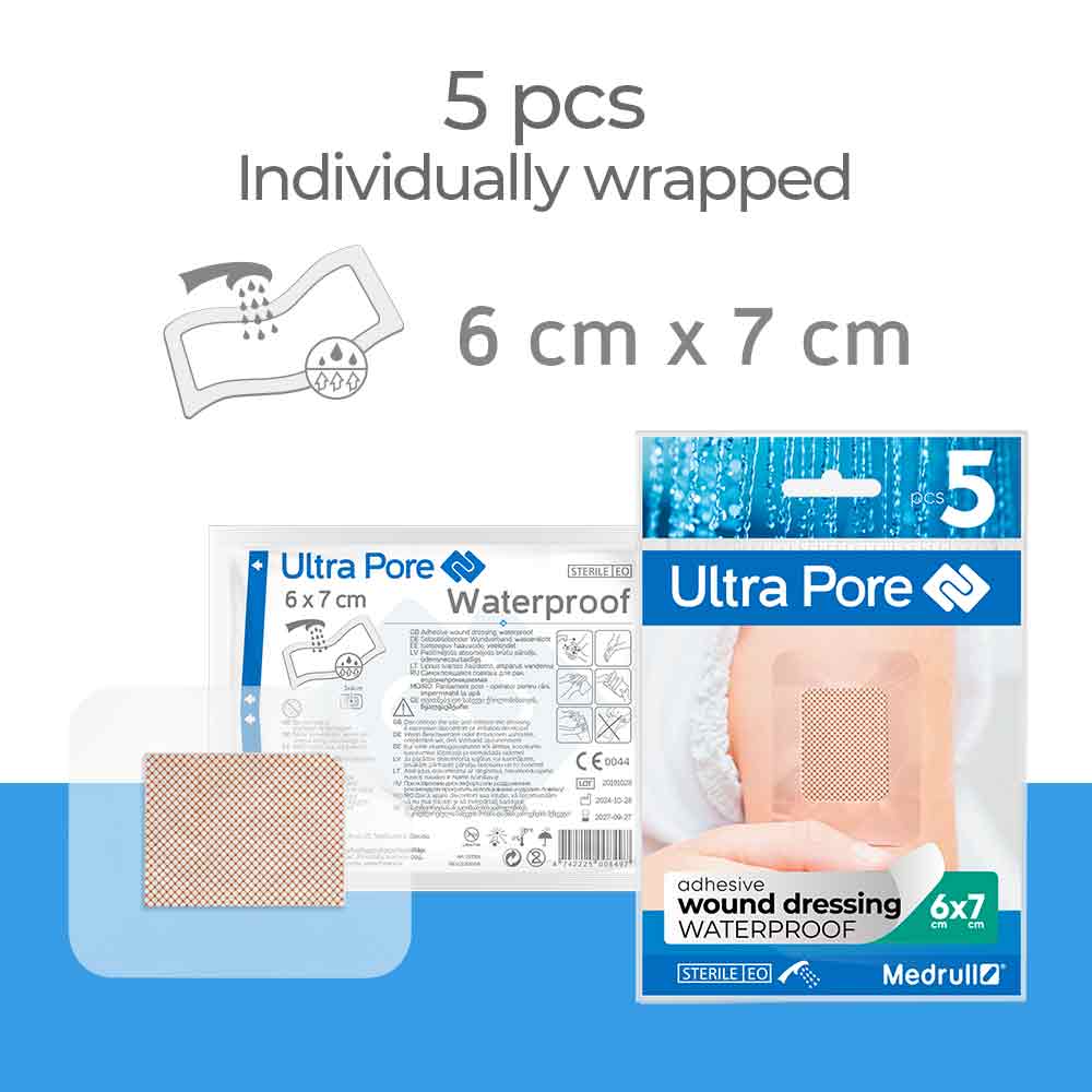 Medrull Ultra Pore Waterproof Adhesive Wound Dressing 6x7 5 Pack