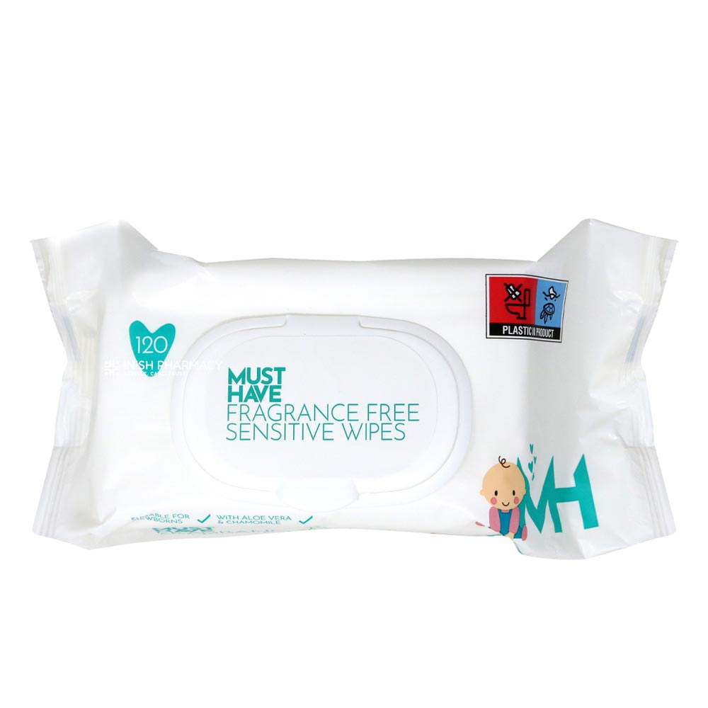Must Have Fragrance Free Sensitive Baby Wipes 120 Jumbo Pack – gentle, dermatologically tested baby wipes