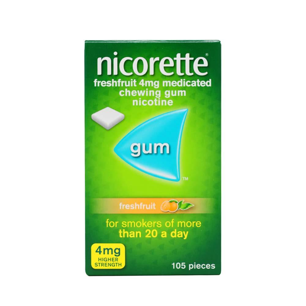 Nicorette 4mg Freshfruit Chewing Gum 105 Pieces – nicotine replacement to ease cravings when quitting smoking