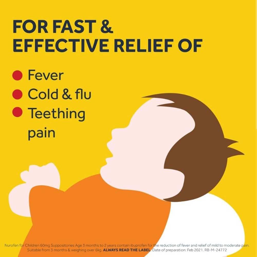 Nurofen For Children 60mg Suppositories (3-24 Months) 10 Pack