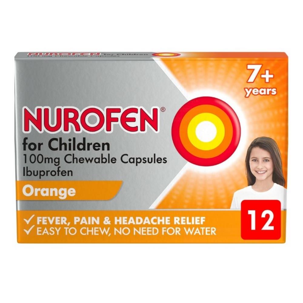 Nurofen For Children 100mg Chewable Capsules Ibuprofen 7+ years 12 Capsules