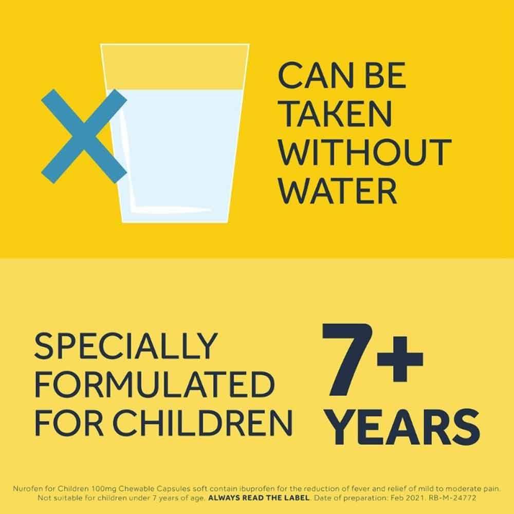 Nurofen For Children 100mg Chewable Capsules Ibuprofen 7+ years 12 Capsules