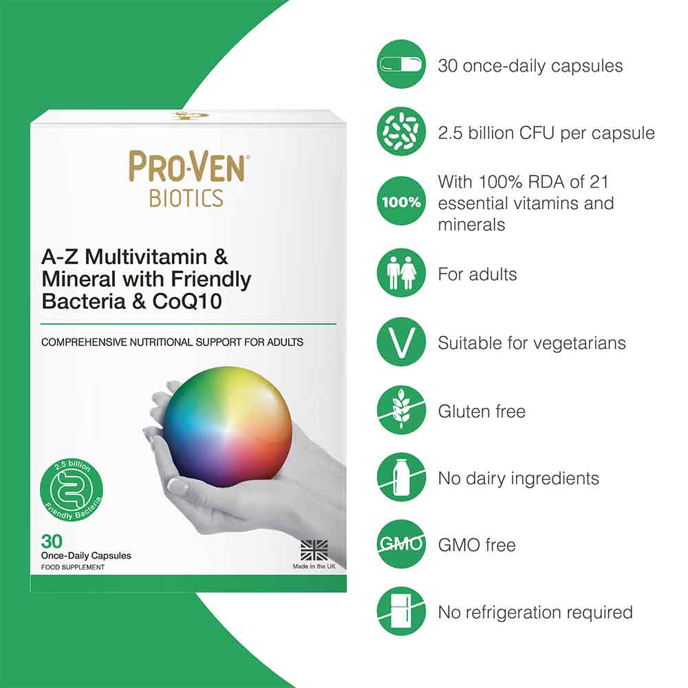 Pro-Ven Biotics A-Z Multivitamin with Acidophilus & Bifidus & CoQ10 30 Capsules