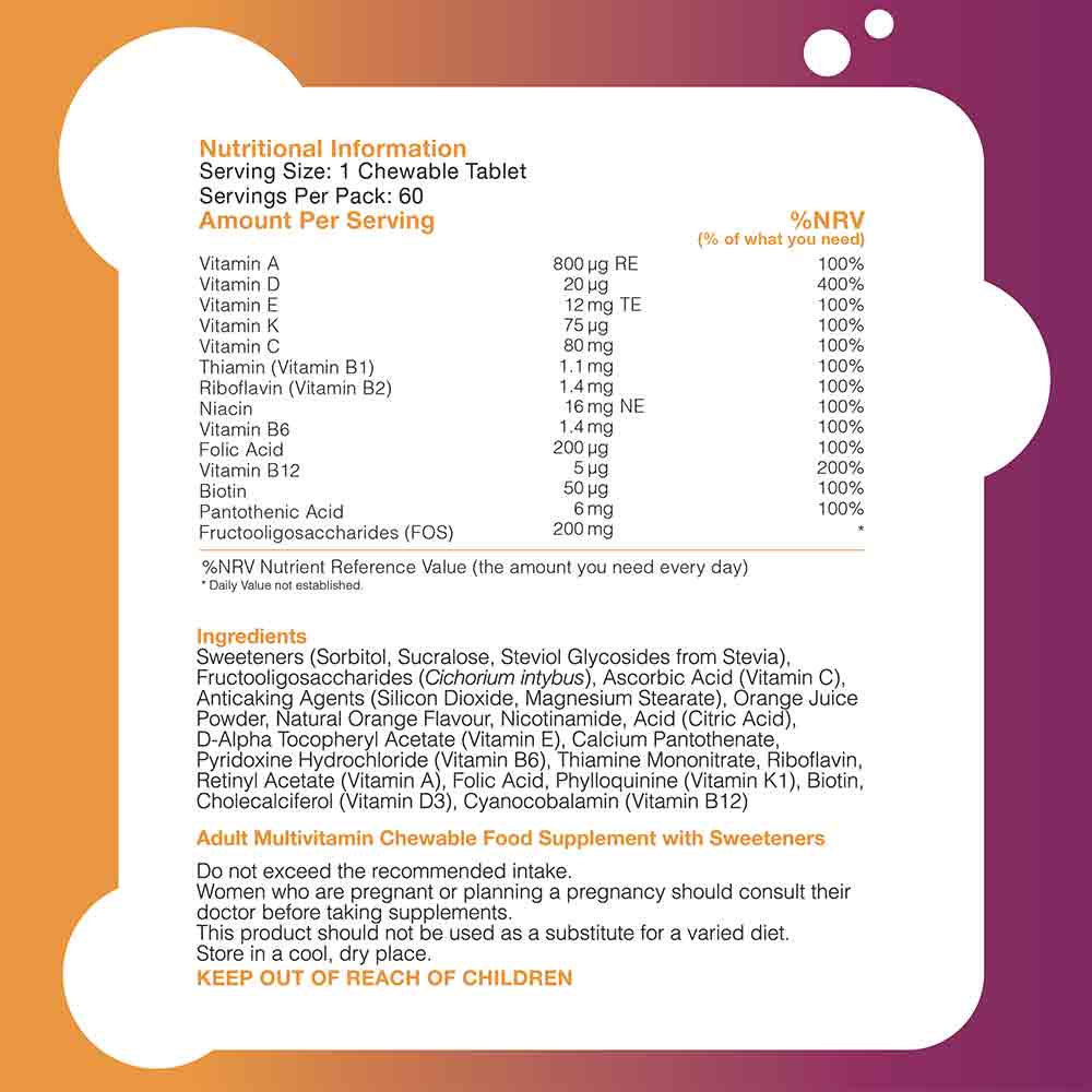 Pro-Ven Vitamins Adult Multivitamin Orange Flavour 60 Chewables