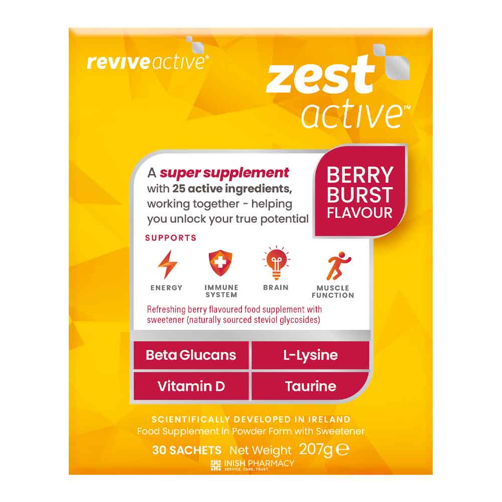 Revive Active Zest Active Berry Burst Food Supplement 30 Sachets – vitamins and minerals to support energy and wellbeing