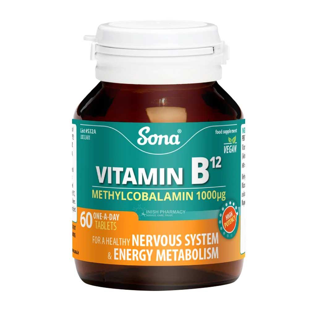 Sona Vitamin B12 - Methylcobalamin 1000μg 60 Tablets – vitamin B12 for energy metabolism and nerve health