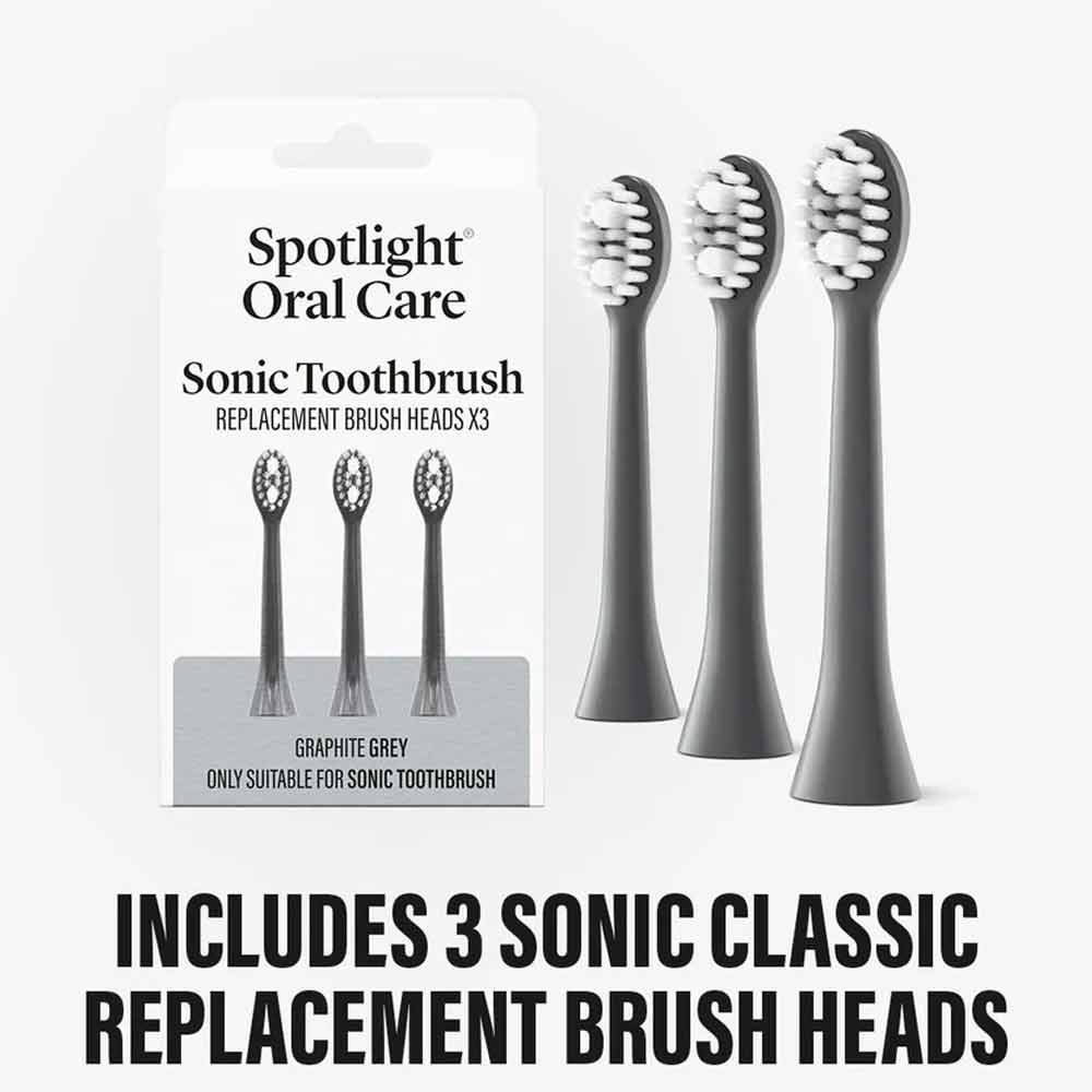 Spotlight Oral Care Sonic Toothbrush Graphite Grey Replacement Heads 3 Pack