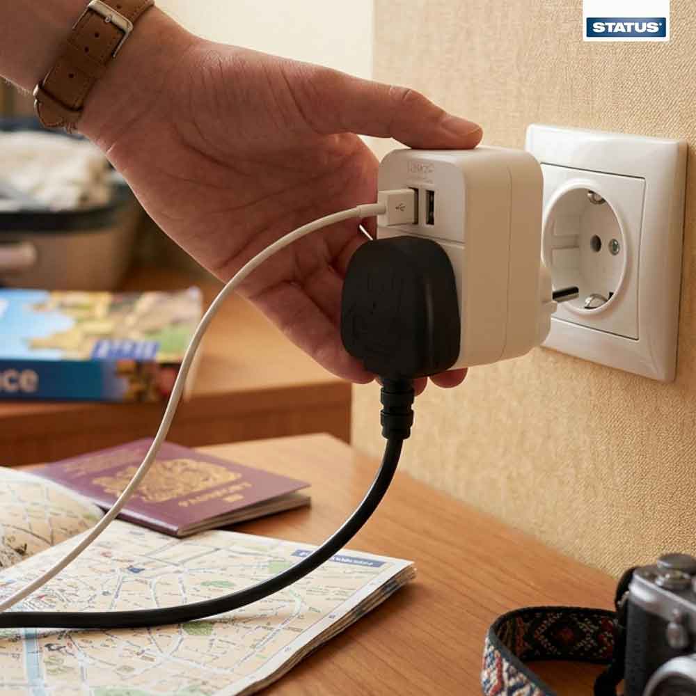 Status European Travel Adaptor With 2 x USB