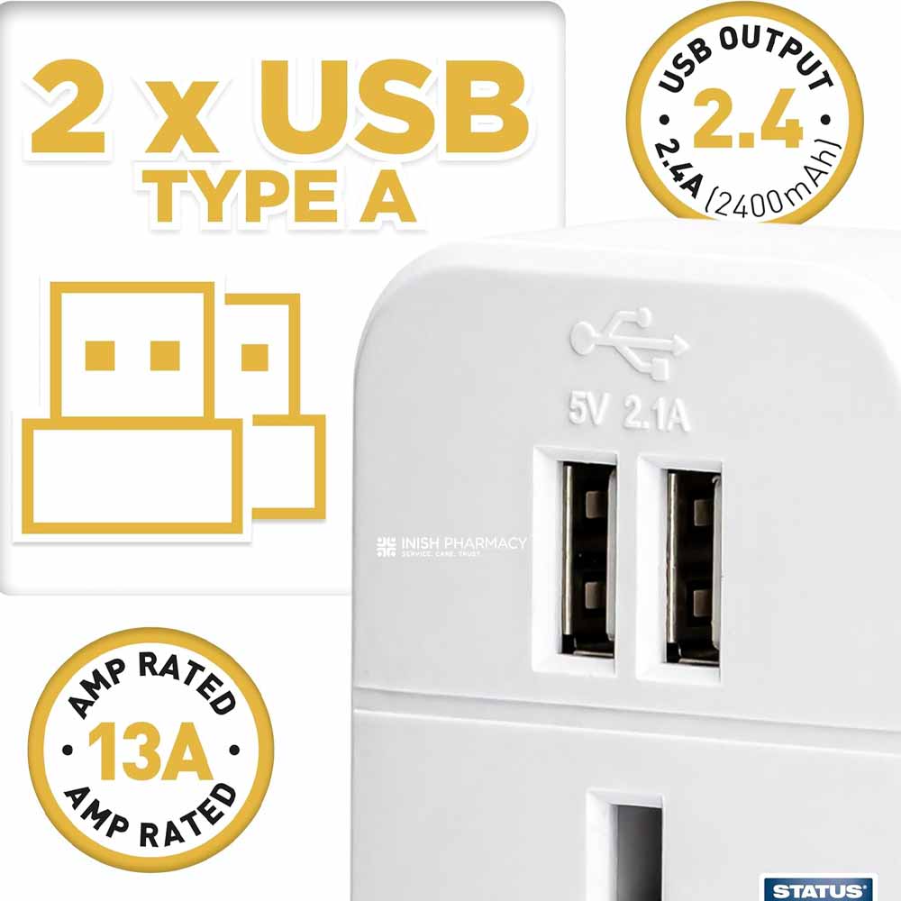 Status Intercontinental Travel Adaptor With 2 x USB