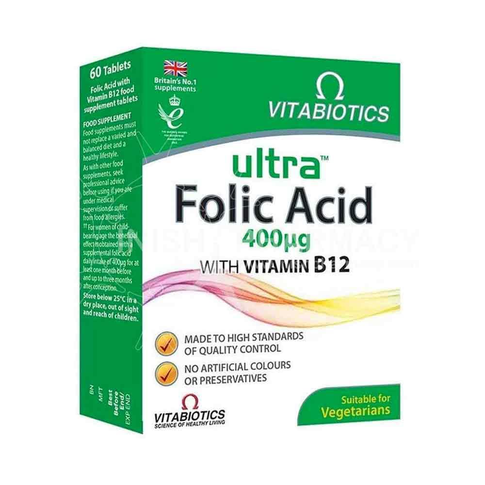 Vitabiotics Ultra Folic Acid 400ug 60 Tablets – folic acid to support healthy early pregnancy