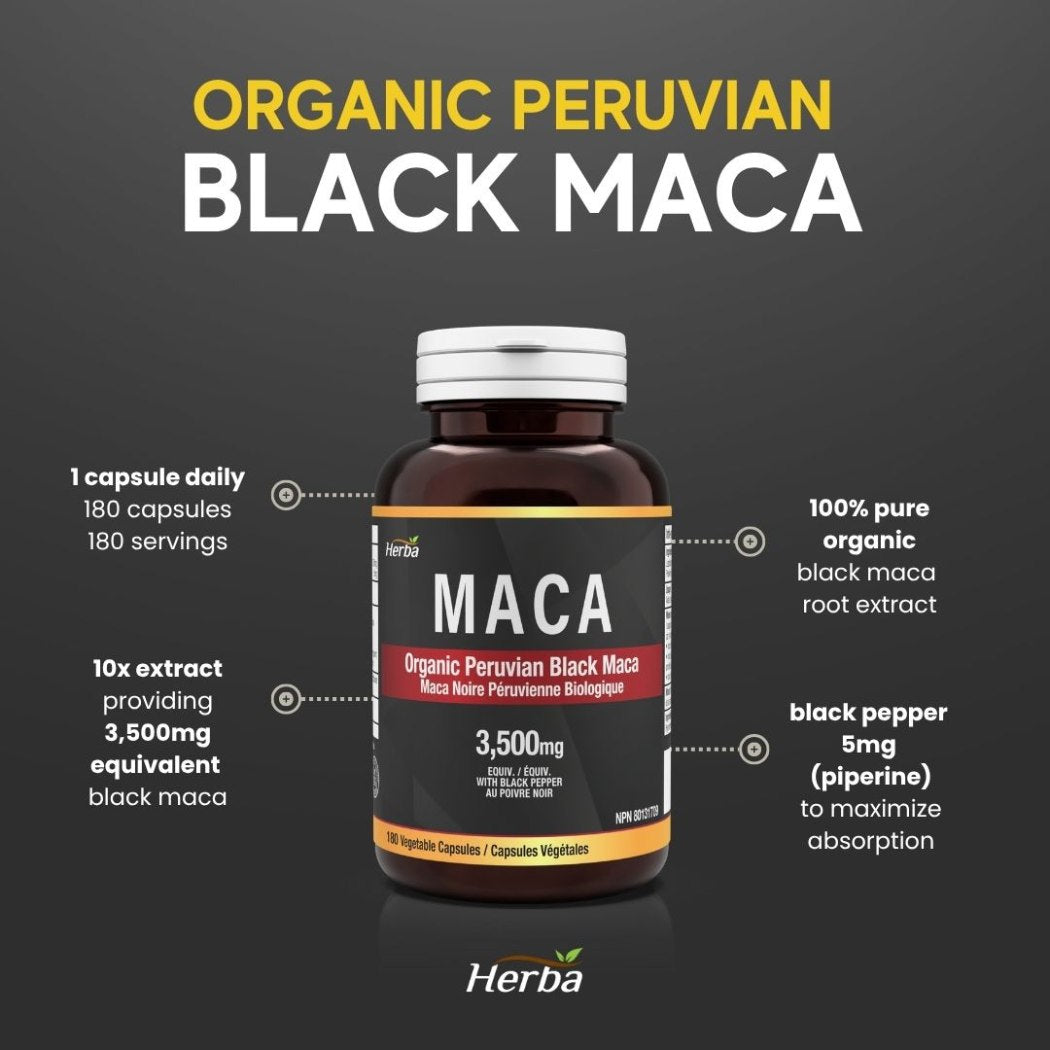 Herba Organic Peruvian Black Maca Capsules 180 Pack
