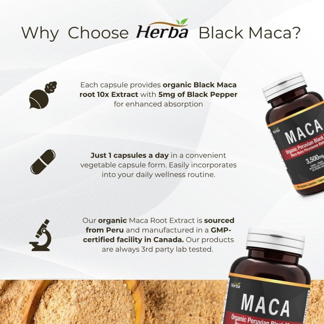 Herba Organic Peruvian Black Maca Capsules 180 Pack