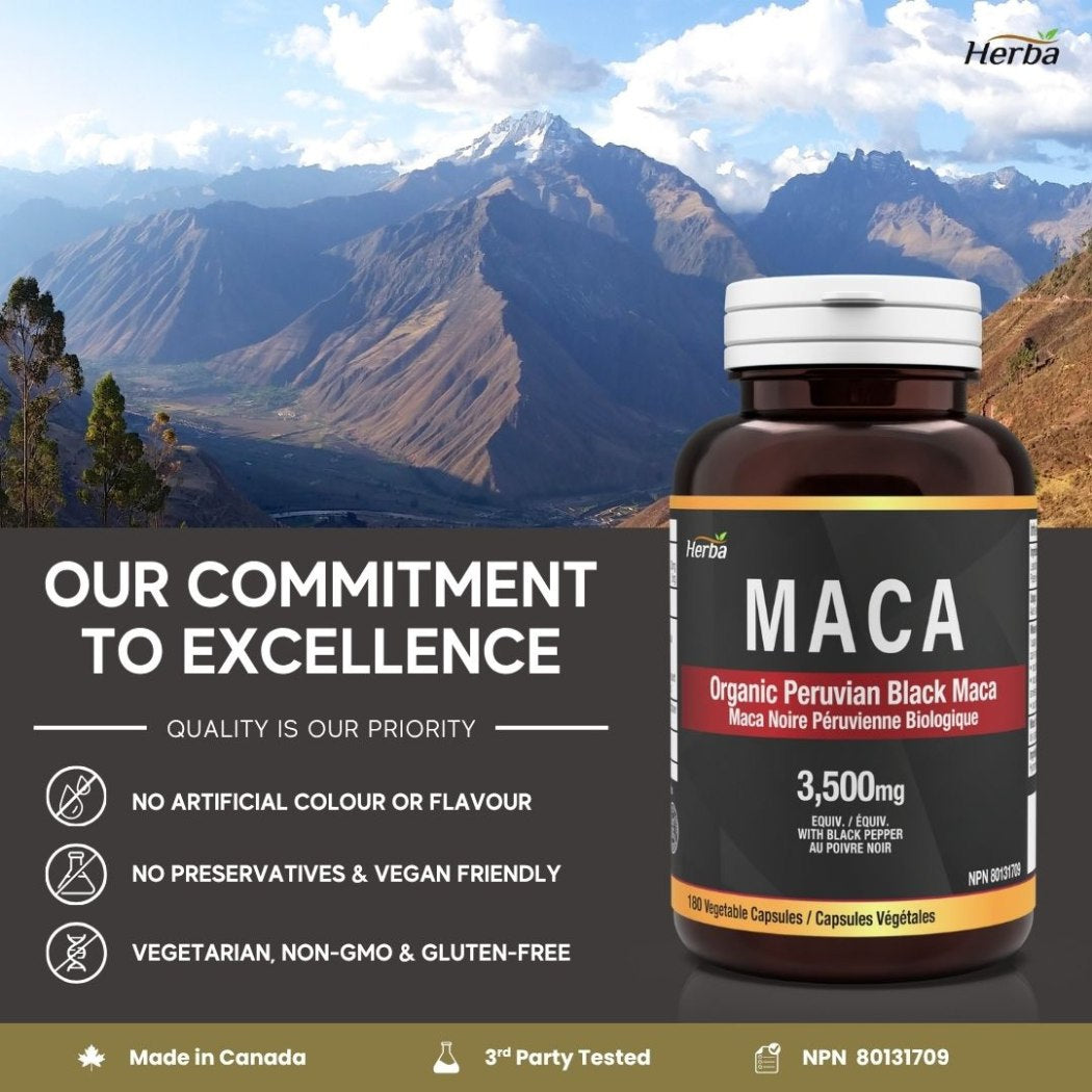 Herba Organic Peruvian Black Maca Capsules 180 Pack