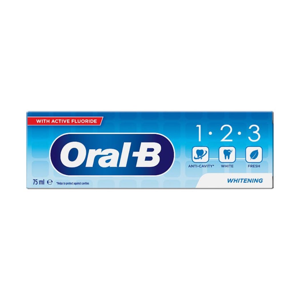 Oral B 1.2.3 Whitening Toothpaste 75ml – whitens teeth for a brighter smile