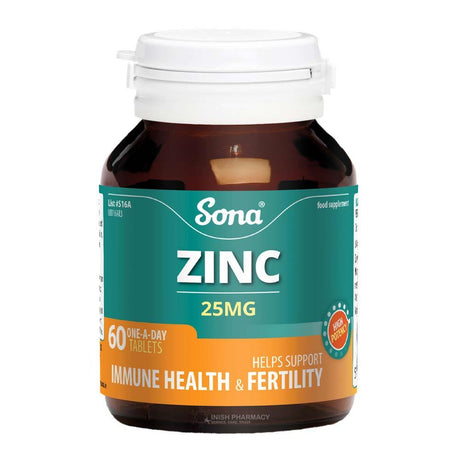Sona Zinc 25mg 60 Tablets – zinc to support the immune system and wound healing