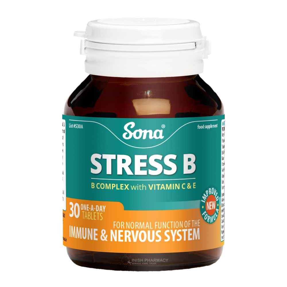 Sona Stress B Complex with C and E 30 Tablets – B vitamins for energy, nerve function and metabolism