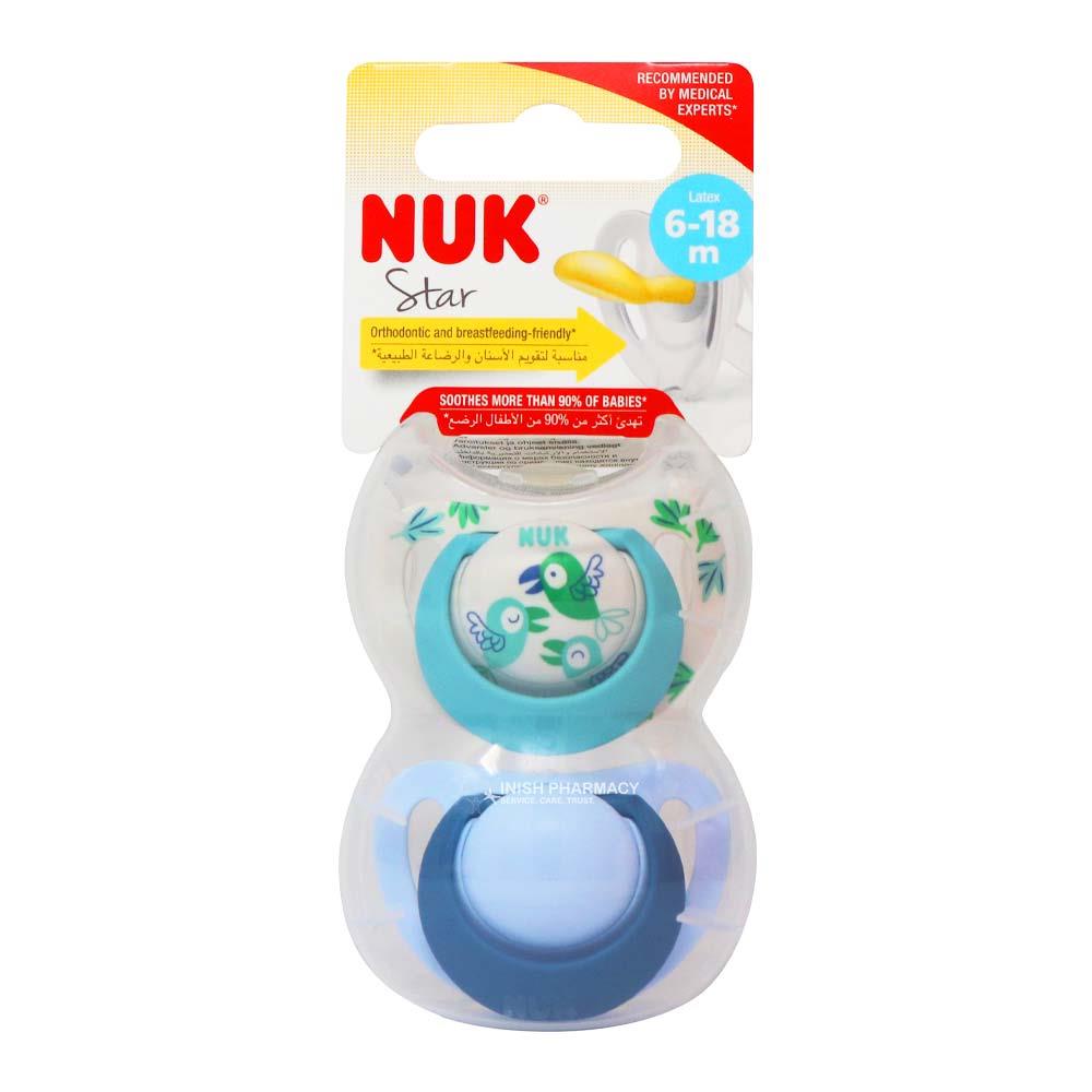 NUK Star Latex Soother Twin Pack 6-18Months Boy
