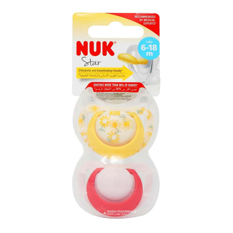 NUK Star Latex Soother Twin Pack 6-18Months Girl – a gentle soother to comfort and soothe babies