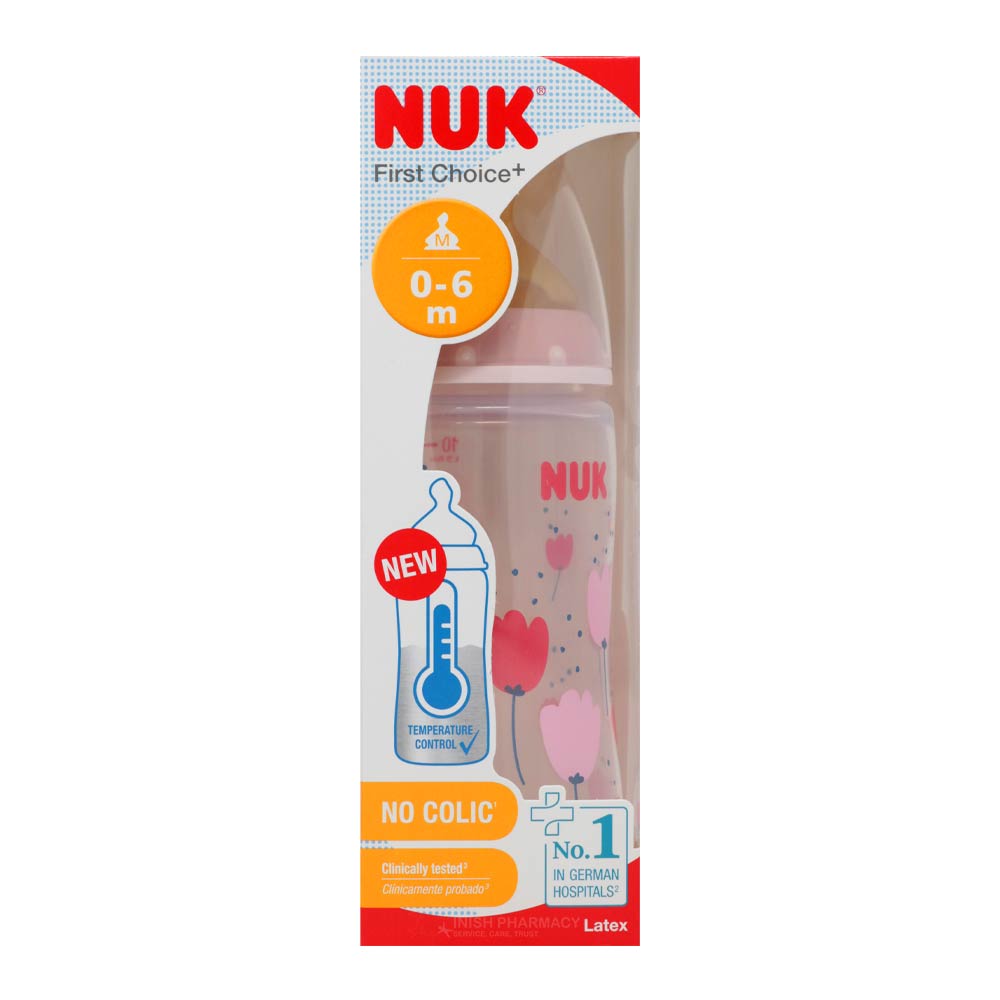 NUK First Choice Latex Baby Bottle Temperature Control Size 1 0-6m 300ml
